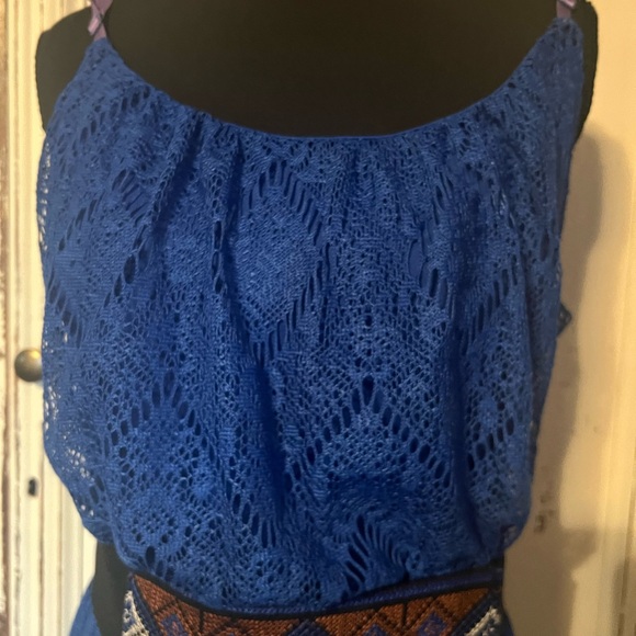 Beautiful long blue lace dress with under slip sheer lace bottom - Picture 4 of 15